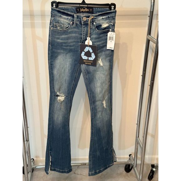 Indigo Rein Juniors' Ripped Bootcut Jeans- Medium Blue 00